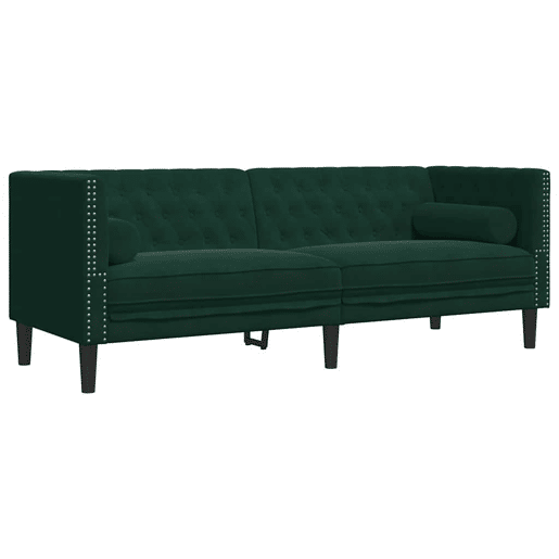 vidaXL 2 pcs conj. de sofás chesterfield com rolos veludo verde-escuro