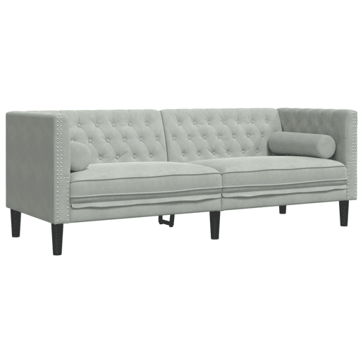 vidaXL 3 pcs conj. de sofás chesterfield com rolos veludo cinza-claro