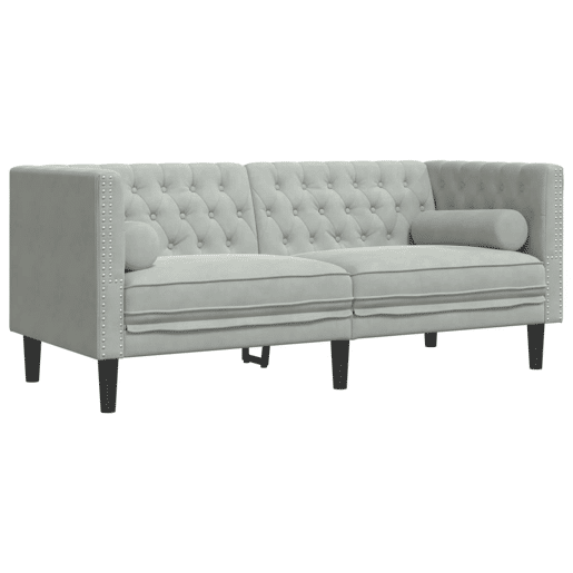 vidaXL 3 pcs conj. de sofás chesterfield com rolos veludo cinza-claro