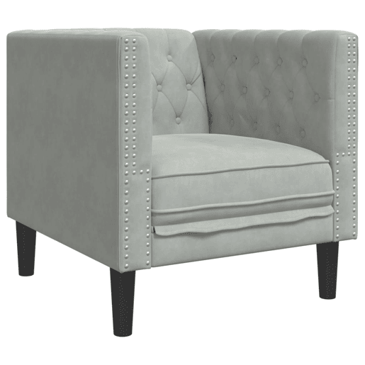 vidaXL 3 pcs conj. de sofás chesterfield com rolos veludo cinza-claro