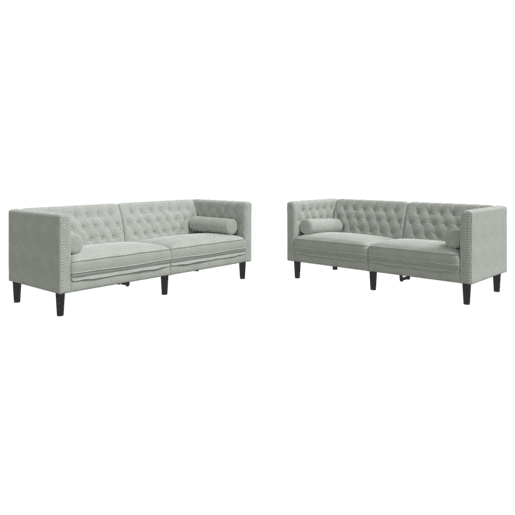 vidaXL 2 pcs conj. de sofás chesterfield com rolos veludo cinza-claro