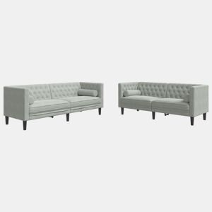 vidaXL 2 pcs conj. de sofás chesterfield com rolos veludo cinza-claro