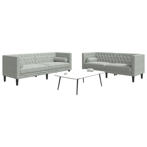 vidaXL 2 pcs conj. de sofás chesterfield com rolos veludo cinza-claro