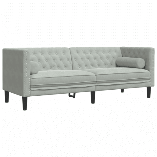 vidaXL 2 pcs conj. de sofás chesterfield com rolos veludo cinza-claro