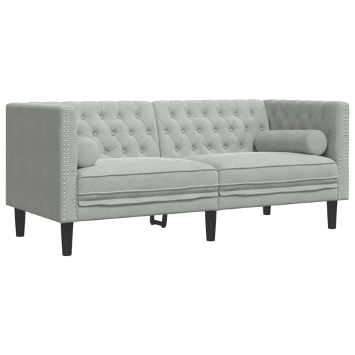 vidaXL 2 pcs conj. de sofás chesterfield com rolos veludo cinza-claro