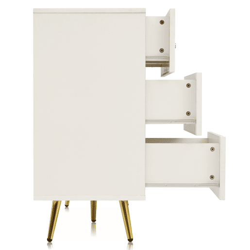 Cómoda com 6 gavetas - pés dourados - em aglomerado de madeira - Branco Cómoda com 6 gavetas - pés dourados - em aglomerado de madeira - Branco