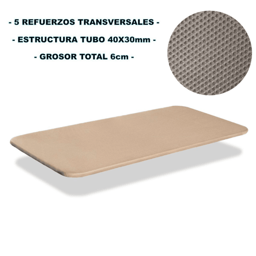 Base Estofada para Quarto 3D Estilo Contemporâneo em Bege com 5 Reforços Transversais 150X200 cm (COM 6 Pés)