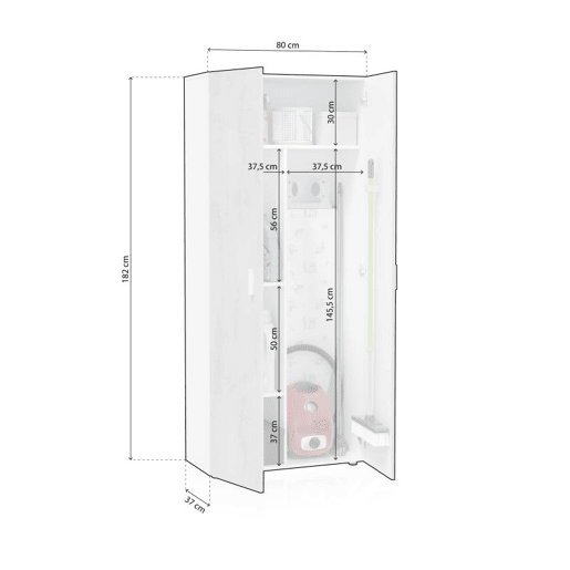 Armário multifunções 2 portas Blanco - Cemento 80 x 182 x 37cm cm Armário multifunções 2 portas Blanco - Cemento 80 x 182 x 37cm cm