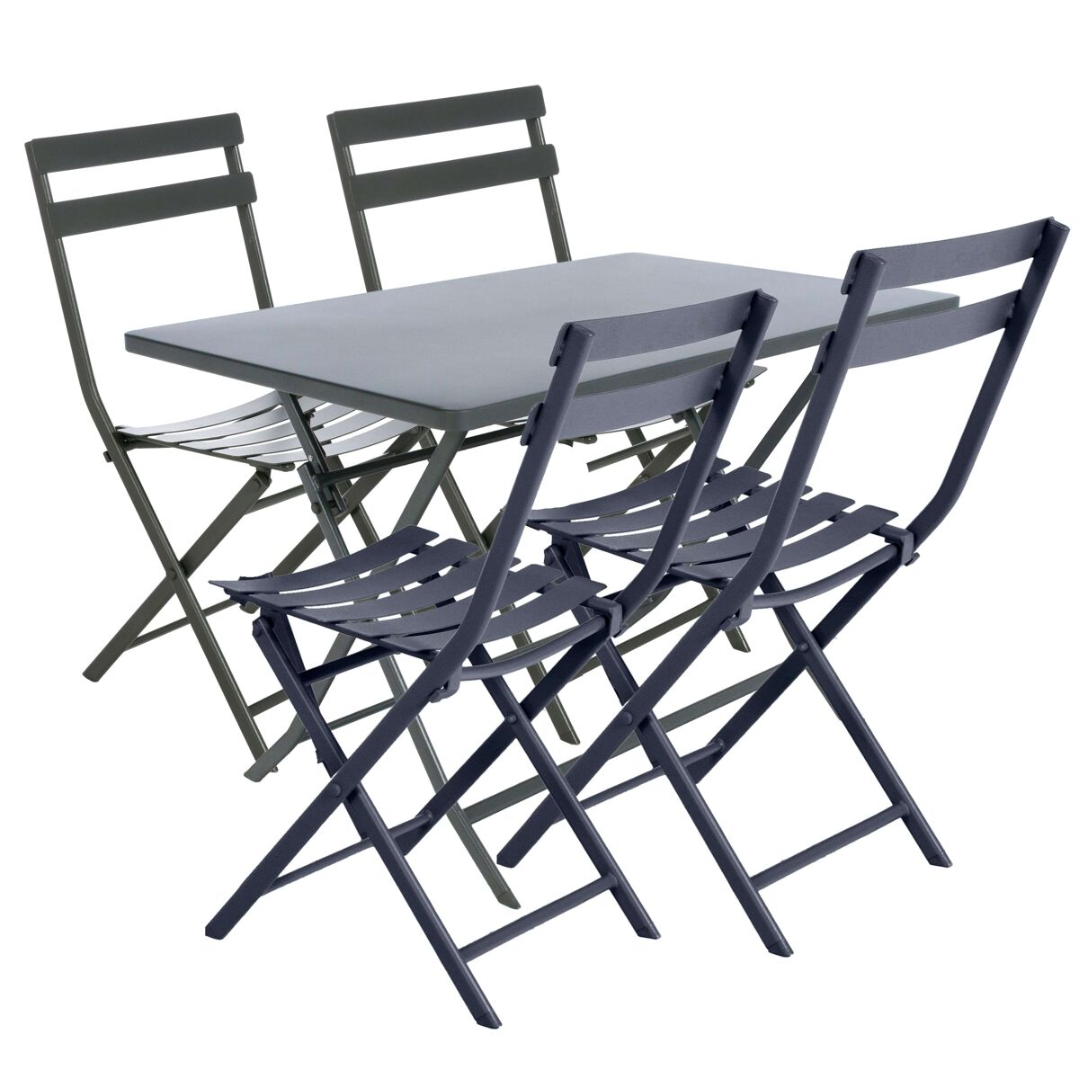 Pack muebles exterior plegables greensboro mesa rectangular + 4 sillas jardín terraza estilo contemporáneo color gris