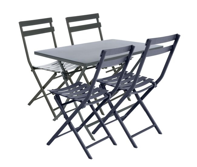 Pack muebles exterior plegables greensboro mesa rectangular + 4 sillas jardín terraza estilo contemporáneo color gris