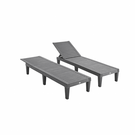 Espreguiçadeira de plástico multiposições, set de 2, Pia x2, Preto, 157x83.5x58 cm