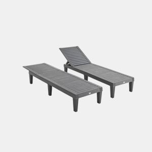 Espreguiçadeira de plástico multiposições, set de 2, Pia x2, Preto, 157x83.5x58 cm