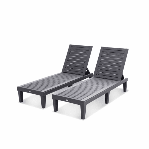 Espreguiçadeira de plástico multiposições, set de 2, Pia x2, Preto, 157x83.5x58 cm