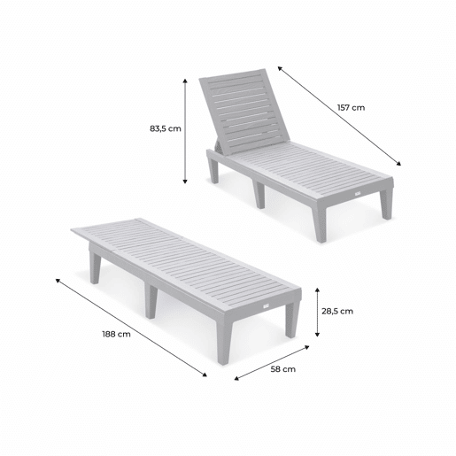 Espreguiçadeira de plástico multiposições, set de 2, Pia x2, Preto, 157x83.5x58 cm