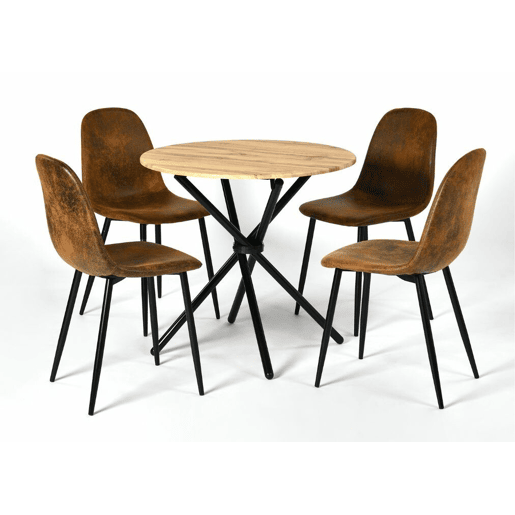 Mesa de jantar FONTANA KD 80 cm ESCURO + CHARLTON SUEDE BROWN S FRXZ estilo retro vintage com efeito de madeira e conjunto de 4 cadeiras