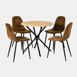 Mesa de jantar FONTANA KD 80 cm ESCURO + CHARLTON SUEDE BROWN S FRXZ estilo retro vintage com efeito de madeira e conjunto de 4 cadeiras