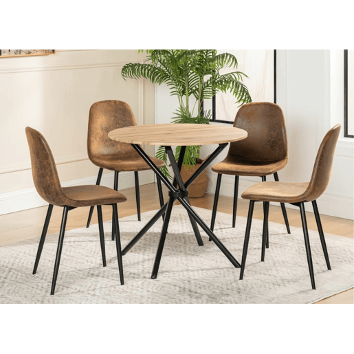 Mesa de jantar FONTANA KD 80 cm ESCURO + CHARLTON SUEDE BROWN S FRXZ estilo retro vintage com efeito de madeira e conjunto de 4 cadeiras