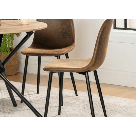 Mesa de jantar FONTANA KD 80 cm ESCURO + CHARLTON SUEDE BROWN S FRXZ estilo retro vintage com efeito de madeira e conjunto de 4 cadeiras
