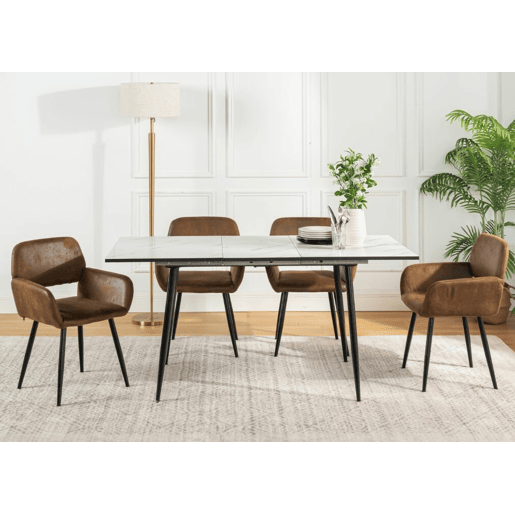 Mesa elástica em mármore branco WHALEN com perna preta + camurça castanha Mayfair*2