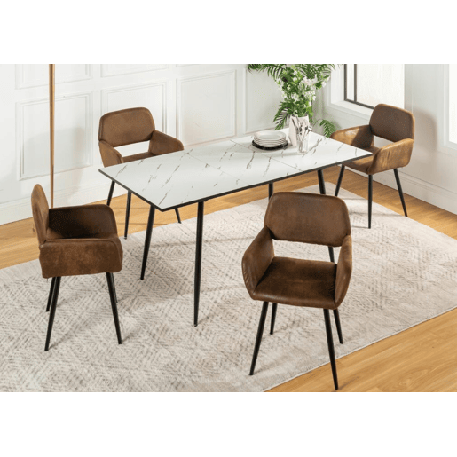 Mesa elástica em mármore branco WHALEN com perna preta + camurça castanha Mayfair*2