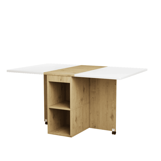 Conjunto de mesa de jantar com 4 cadeiras - mesa rebatível com 2 gavetas 140*80*75cm - em aglomerado de partículas - Branco e dourado
