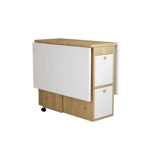 Conjunto de mesa de jantar com 4 cadeiras - mesa rebatível com 2 gavetas 140*80*75cm - em aglomerado de partículas - Branco e dourado
