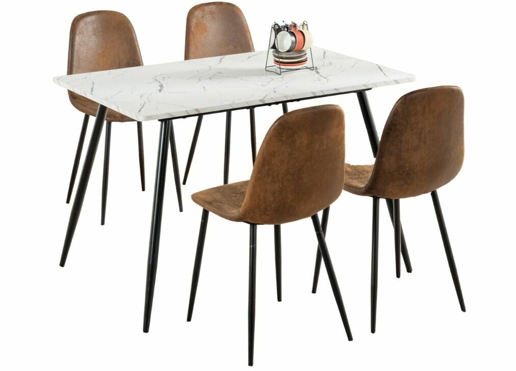 Conjunto de mesa efecto mármol y 4 sillas escandinavas retro