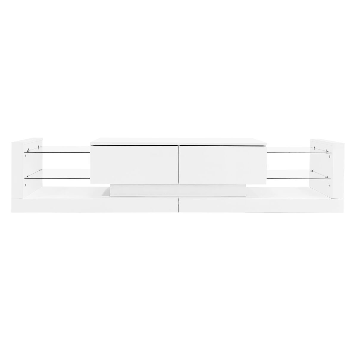 mueble tv con led - 2 compartimentos abatibles y estantes de cristal - blanco