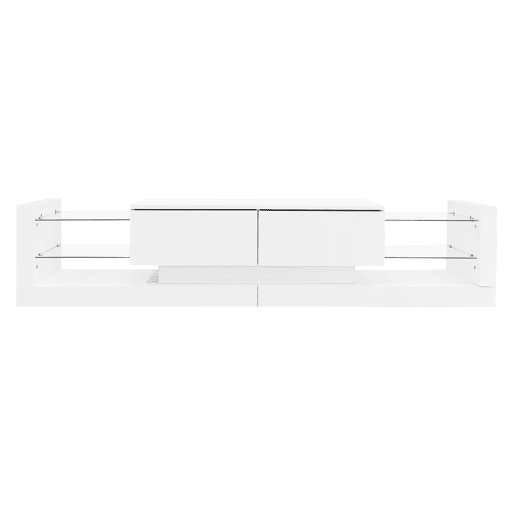 Móvel TV com LED - 2 compartimentos rebatíveis e prateleiras de vidro - Branco Móvel TV com LED - 2 compartimentos rebatíveis e prateleiras de vidro - Branco