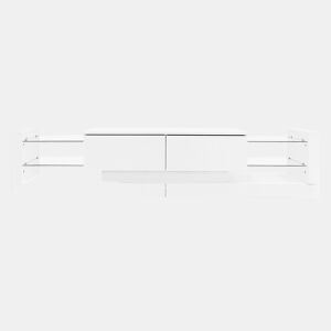 Móvel TV com LED - 2 compartimentos rebatíveis e prateleiras de vidro - Branco