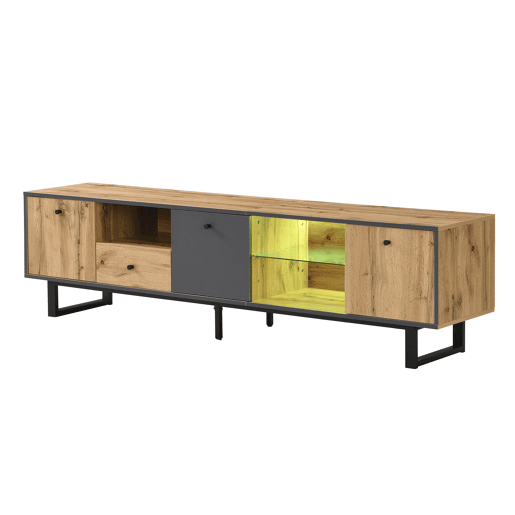 Armário TV com LED 190 cm - 6 ecrãs e 1 gaveta - Natural