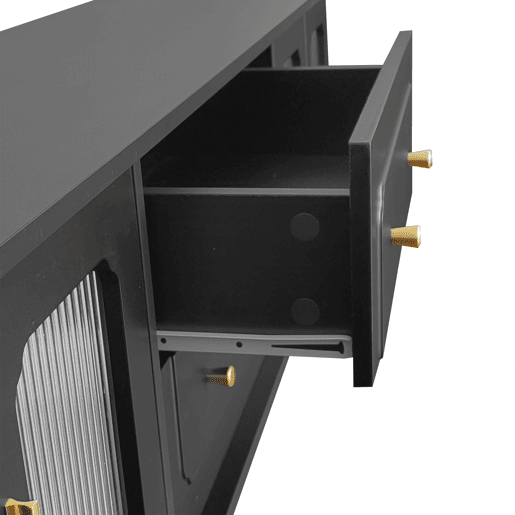 Móvel moderno para televisão - com portas de rotim e 2 gavetas - pés metálicos - Preto
