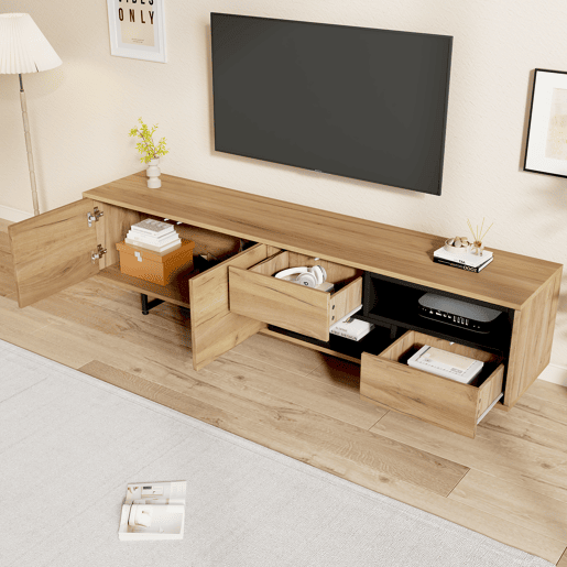 Armário para TV - com 2 gavetas 2 portas 2 compartimentos abertos - Natural