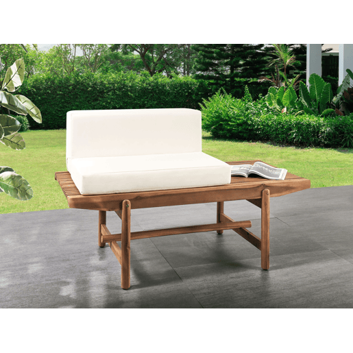 Bancos de jardim com almofadas GIAVENO 135 cm Madeira de acácia Branco creme