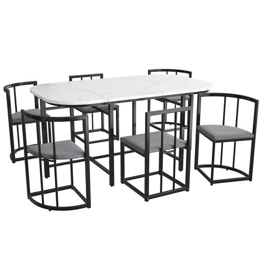 Conjunto de mesa e 6 cadeiras - cadeiras com assento e almofadas para as costas - preto