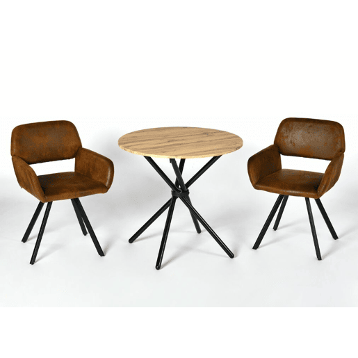 Conjunto de mesa de jantar FONTANA KD 80CM ESCURO + CALIFÓRNIA KD CAMURÇA GIRATÓRIA CASTANHO estilo industrial e 2 cadeiras