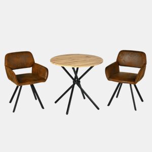 Conjunto de mesa de jantar FONTANA KD 80CM ESCURO + CALIFÓRNIA KD CAMURÇA GIRATÓRIA CASTANHO estilo industrial e 2 cadeiras