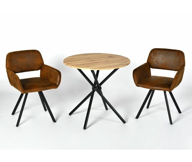 Mesa de comedor y 2 sillas giratorias estilo industrial fontana kd 80cm dark + california kd suede brown