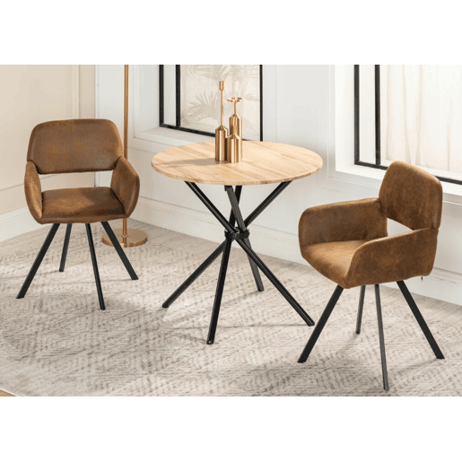 Conjunto de mesa de jantar FONTANA KD 80CM ESCURO + CALIFÓRNIA KD CAMURÇA GIRATÓRIA CASTANHO estilo industrial e 2 cadeiras