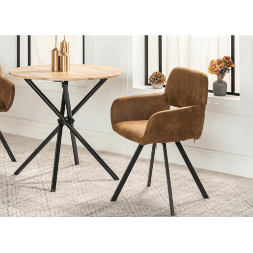 Conjunto de mesa de jantar FONTANA KD 80CM ESCURO + CALIFÓRNIA KD CAMURÇA GIRATÓRIA CASTANHO estilo industrial e 2 cadeiras