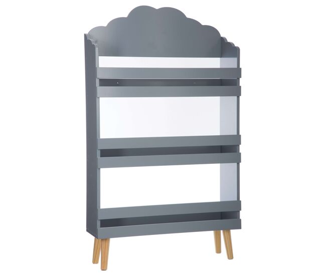 Librería infantil douceur gris con 3 estantes y patas, blanco, gris y roble claro, fabricada en melamina