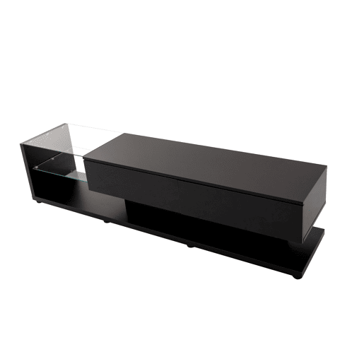 Suporte para TV 170cm com LED e ecrã de vidro - 2 gavetas - Preto