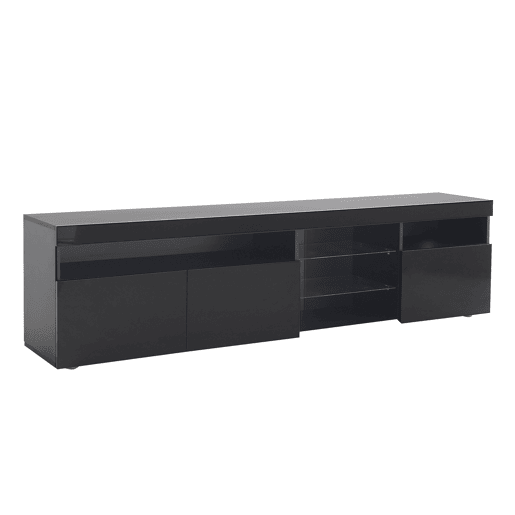 Móvel TV moderno de 180 cm com LED - 3 portas e 5 compartimentos abertos - Preto