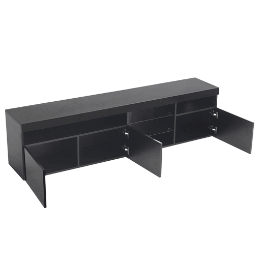 Móvel TV moderno de 180 cm com LED - 3 portas e 5 compartimentos abertos - Preto