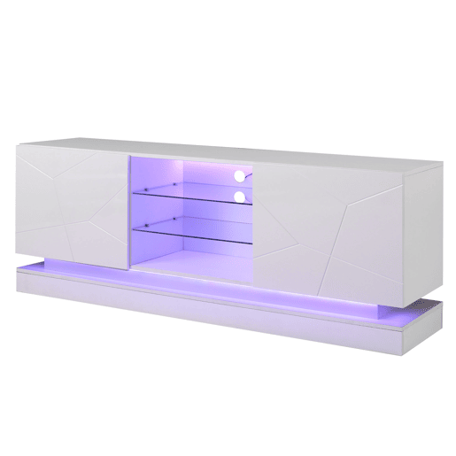 Móvel de TV moderno com LED colorido - adequado para TV de 70u201D - 2 portas e 3 prateleiras - Branco