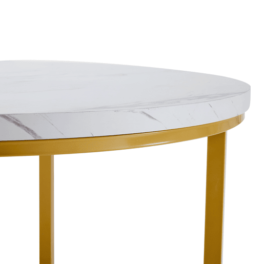 Mesa de jantar e 4 cadeiras - tampo em MDF, estrutura em ferro dourado e almofadas em veludo branco - Branco e dourado