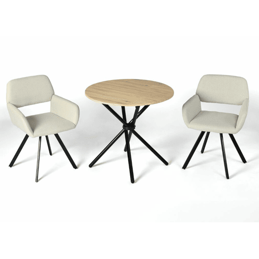 Conjunto de mesa de jantar giratória estilo moderno e 2 cadeiras FONTANA KD 80CM CARVALHO + CALIFÓRNIA KD BEGE GIRATÓRIA