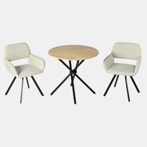 Conjunto de mesa de jantar giratória estilo moderno e 2 cadeiras FONTANA KD 80CM CARVALHO + CALIFÓRNIA KD BEGE GIRATÓRIA