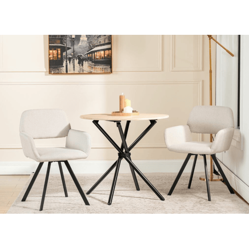 Conjunto de mesa de jantar giratória estilo moderno e 2 cadeiras FONTANA KD 80CM CARVALHO + CALIFÓRNIA KD BEGE GIRATÓRIA