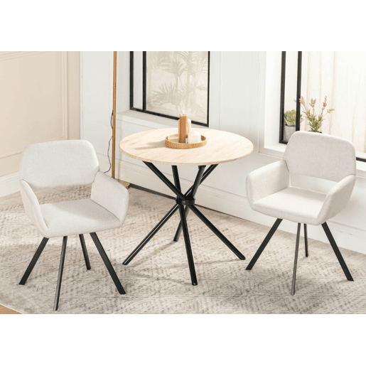 Conjunto de mesa de jantar giratória estilo moderno e 2 cadeiras FONTANA KD 80CM CARVALHO + CALIFÓRNIA KD BEGE GIRATÓRIA